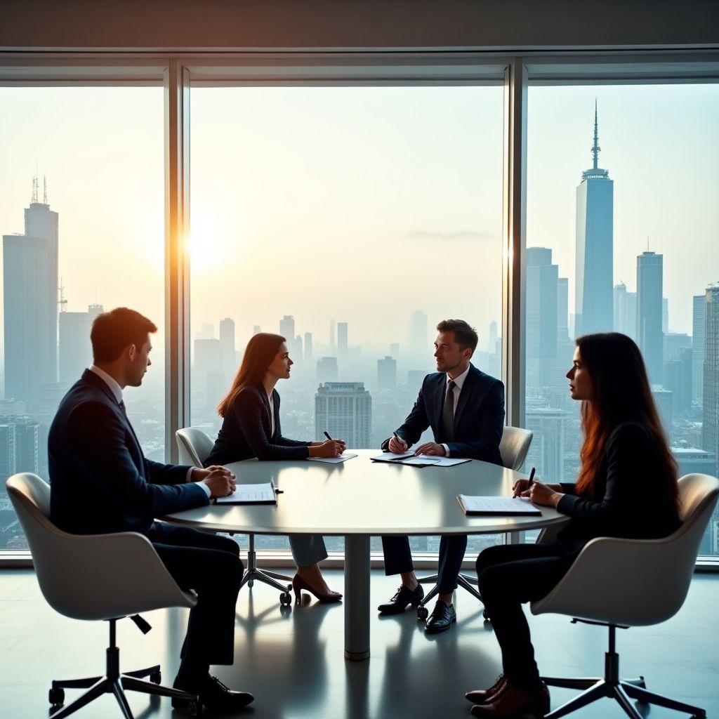 Equipo de consultores financieros en oficina moderna