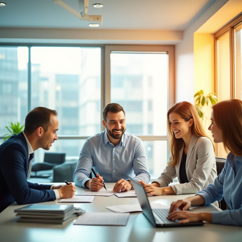 Equipo de consultores financieros colaborando
